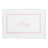Bloemroze en Witte Gegolfde Scallop Frame Monogram Kussensloop (Voorkant)