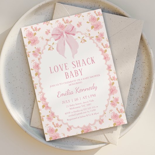 Bloemroze Fancy Love Shack Baby Baby shower Kaart