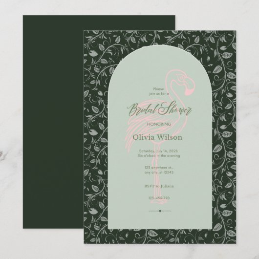bloemroze flamingo Bridal Shower Invitation Kaart (Voorkant / Achterkant)