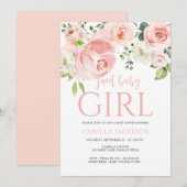 Bloemroze geel meisje baby shower welkomstbord kaart (Voorkant / Achterkant)