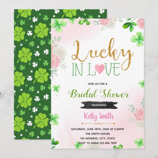 Bloemroze geluk in liefdesuitnodiging kaart (Voorkant / Achterkant)