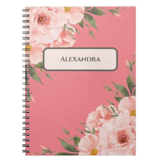 Bloemroze gepersonaliseerd notitieboek (Voorkant)