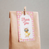Bloemroze Gingham Duck Verjaardag Labels Cadeaulabel