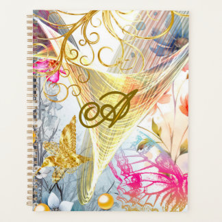 Bloemroze goud Fairy Bird Vlinder Monogrammed Planner