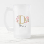 Bloemroze gouden monogram matglas bierpul (Links)