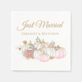 Bloemroze gouden pompoen net getrouwd herfstbruilo servet (Voorkant)
