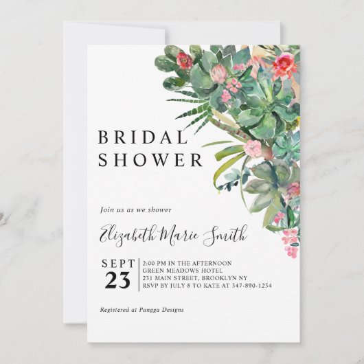 Bloemroze groene Cactus Succulent Vrijgezellenfees Kaart (Voorkant)