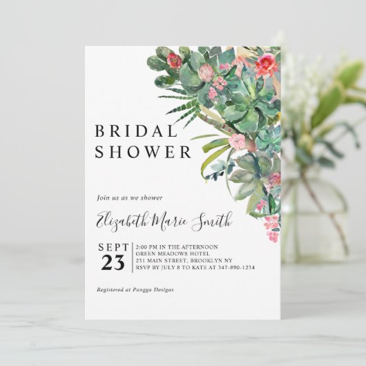 Bloemroze groene Cactus Succulent Vrijgezellenfees Kaart (Staand voorkant)