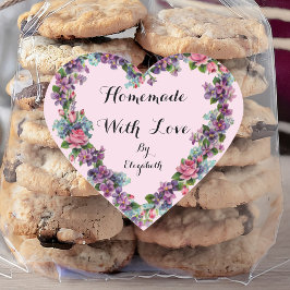 Bloemroze kalligrafie zelfgemaakt met liefde hart sticker