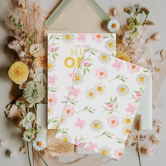 Bloemroze lente Miss Onederful 1e verjaardag Kaart