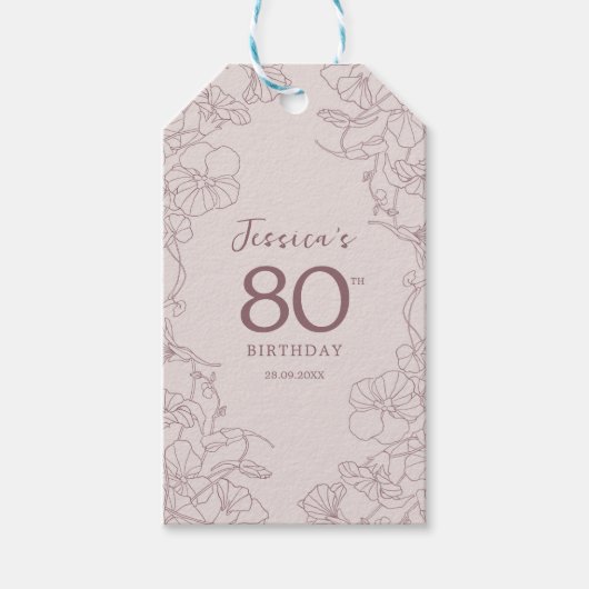 Bloemroze Mauve Verjaardag Cadeaulabel (Voorkant)