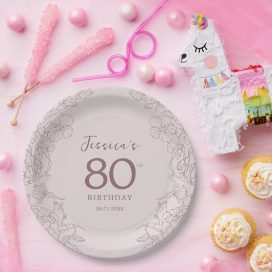 Bloemroze Mauve Verjaardag Papieren Bordje (Feest)