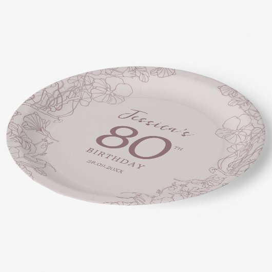 Bloemroze Mauve Verjaardag Papieren Bordje (Gekanteld)