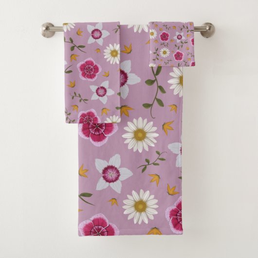 Bloemroze moderne Dianthus & Daisy met de hand get Bad Handdoek (Insitu)