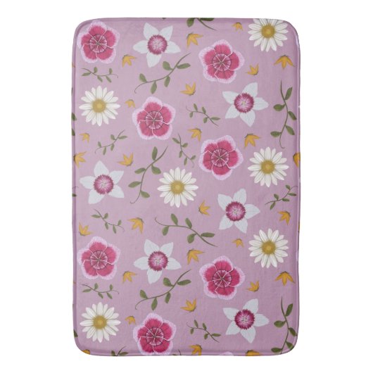 Bloemroze moderne Dianthus & Daisy met de hand get Badmat (Voorkant Verticaal)