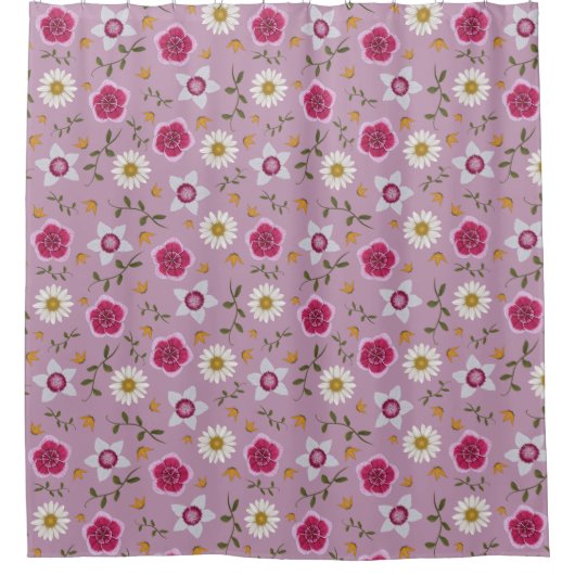 Bloemroze moderne Dianthus & Daisy met de hand get Douchegordijn (Voorkant)
