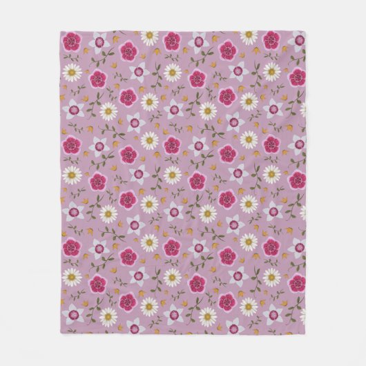 Bloemroze moderne Dianthus & Daisy met de hand get Fleece Deken (Voorkant)