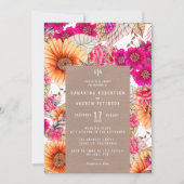  bloemroze oranje land kraft bruiloft kaart (Voorkant)