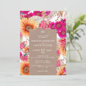  bloemroze oranje land kraft bruiloft kaart (Staand voorkant)