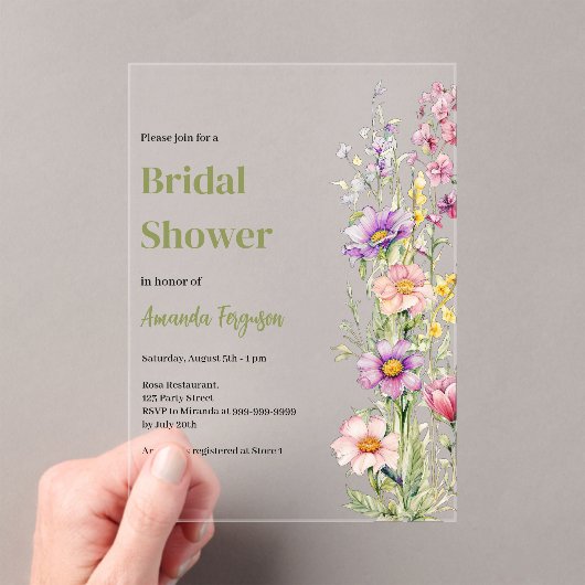 Bloemroze paarse heldere Vrijgezellenfeest Acryl Uitnodigingen (Insitu (Draagbaar))