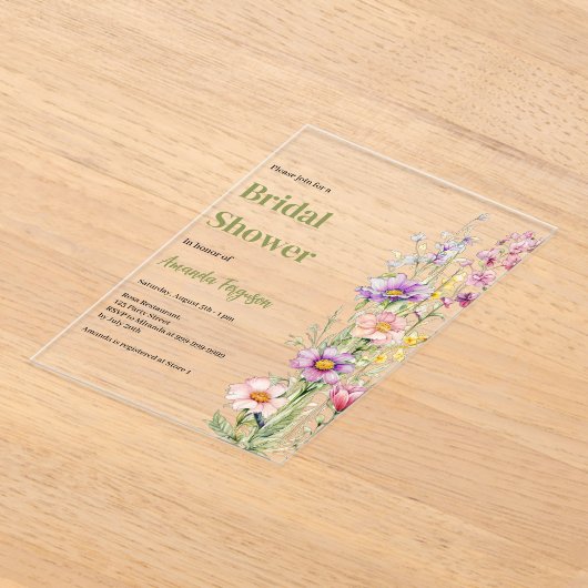 Bloemroze paarse heldere Vrijgezellenfeest Acryl Uitnodigingen (Laagn)