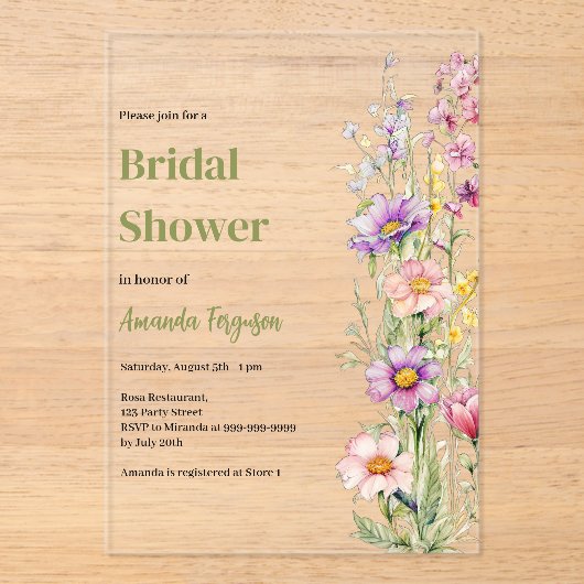 Bloemroze paarse heldere Vrijgezellenfeest Acryl Uitnodigingen (Voorkant)