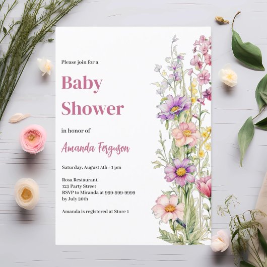 Bloemroze paarse meisje Baby shower Kaart