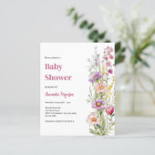 Bloemroze paarse meisje Baby shower uitnodiging (Staand voorkant)