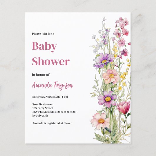 Bloemroze paarse meisje Baby shower uitnodiging (Voorkant)