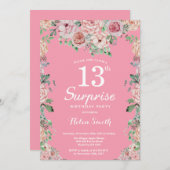 Bloemroze pioenen 13e verrassing verjaardag kaart (Voorkant / Achterkant)