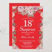 Bloemroze pioenen 18e verrassing Verjaardag rood Kaart (Voorkant / Achterkant)