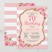 Bloemroze pioenen 70e verjaardag Uitnodiging (Voorkant / Achterkant)