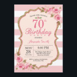 Bloemroze pioenen 70e verjaardag Uitnodiging<br><div class="desc">Bloemroze pioenrozen 70e verjaardag Party uitnodiging voor vrouwen. Gouden Glitter. Blush Waterverf Bloemen Chic. Roze en witte strepen. 13e 15e 16e 18e 20e 21e 30e 40e 50e 60e 70e 80e 90e 100e, Alle leeftijden. Printbaar digitaal. Voor verdere aanpassing klikt u op de knop "Aanpassen" en gebruikt u onze ontwerptool om...</div>