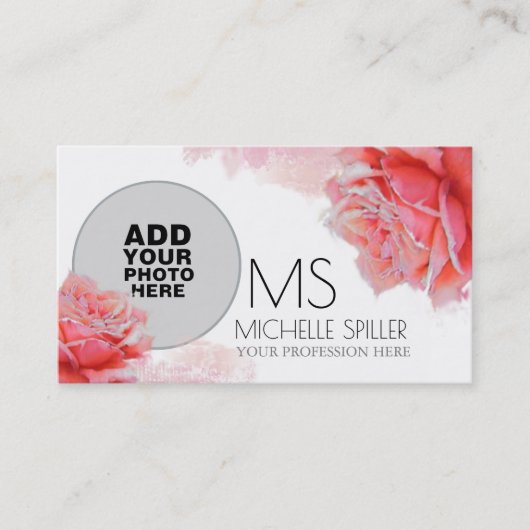 Bloemroze roos voor elegante vrouwen, foto visitekaartje (Voorkant)