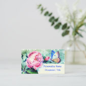 Bloemroze Rose Butterfly Waterverf Visitekaartje (Staand voorkant)