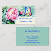 Bloemroze Rose Butterfly Waterverf Visitekaartje (Voorkant / Achterkant)