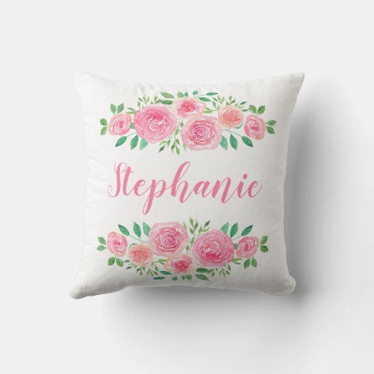 Bloemroze Roses Girl's Name Kussen (Achterkant)