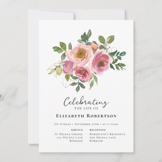 Bloemroze rozen begrafenis kaart (Voorkant)