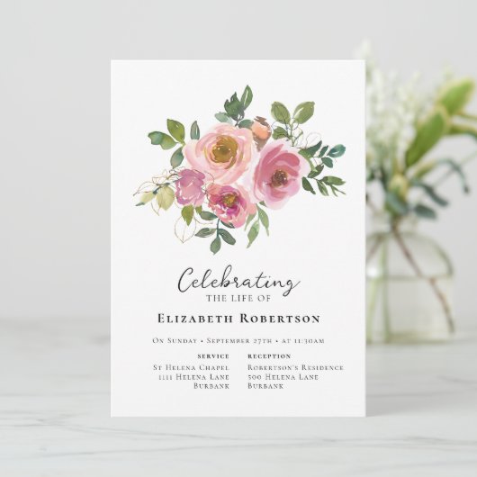 Bloemroze rozen begrafenis kaart (Staand voorkant)