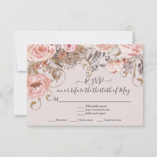 Bloemroze Rozen Boho Earth Tone RSVP Response Kaartje (Voorkant)