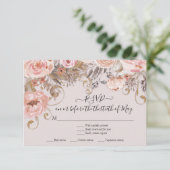 Bloemroze Rozen Boho Earth Tone RSVP Response Kaartje (Staand voorkant)