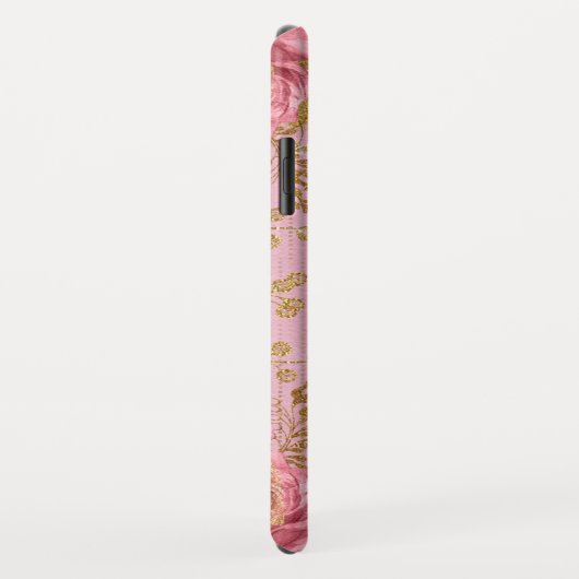 Bloemroze rozen en goudfolie monogram Case-Mate iPhone case (Achterkant/rechts)