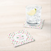 Bloemroze rozen met gebladerte bruiloft kartonnen onderzetters (Insitu)