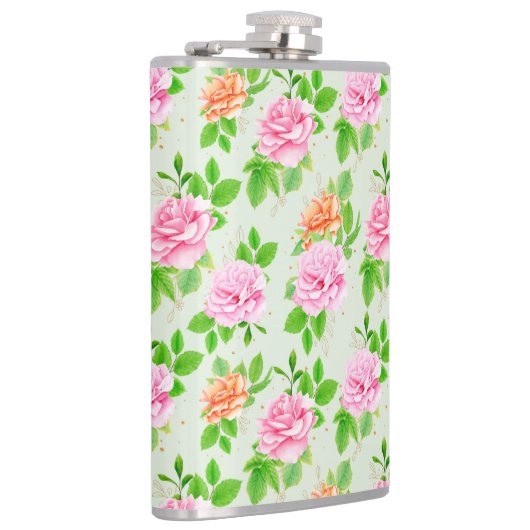 Bloemroze Rozen Patroon-2367 Heupfles (Rechts)