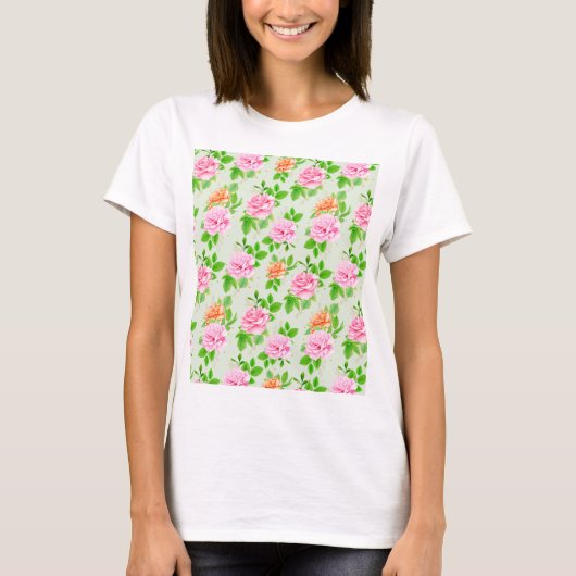 Bloemroze Rozen Patroon-2367 T-shirt (Voorkant)