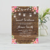 Bloemroze rustieke Sweet 16 Verjaardag Kaart (Staand voorkant)