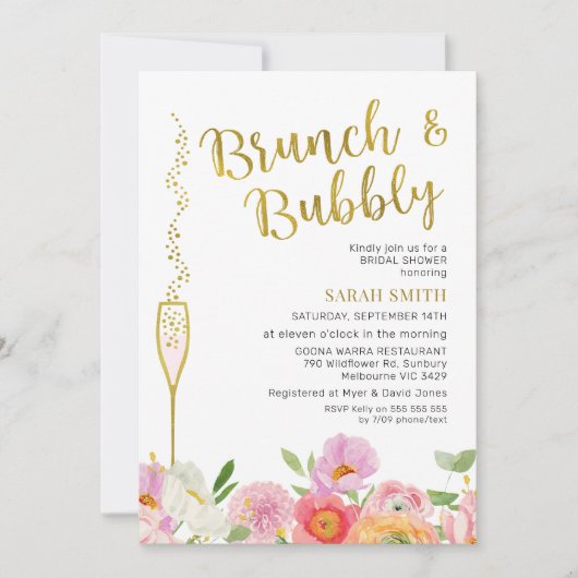 Bloemroze Sinaasappel Brunch Bubbly Vrijgezellenfe Kaart (Voorkant)