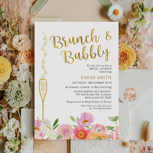 Bloemroze Sinaasappel Brunch Bubbly Vrijgezellenfe Kaart