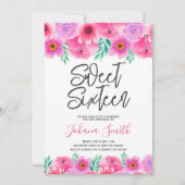 Bloemroze Sweet Sixteen Verjaardag Uitnodiging (Voorkant)