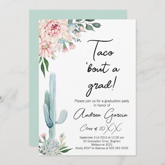 Bloemroze Taco over een Afstudeerder, Afstuderen Kaart (Voorkant / Achterkant)